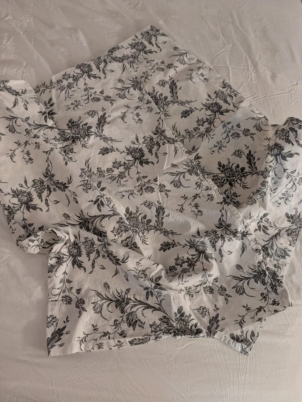 Two Standard IKEA Gray & White Floral Pillowcases